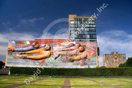 A glass mosaic mural on the Auditorium of the Science Faculty on the campus of the National Autonomous University of Mexico in Mexico City, Mexico.