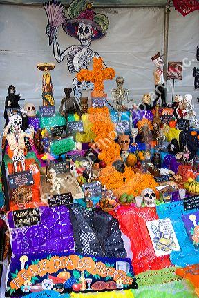 A display of offerings for the Day of the Dead in Mexico City, Mexico.
