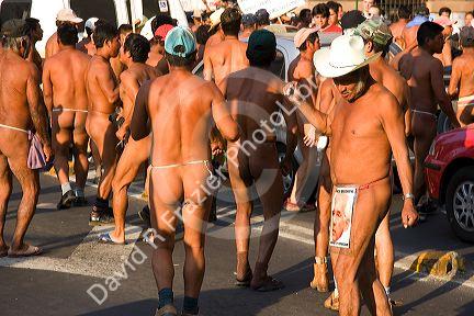 Naked Mexican protesters calling for an investigation of politicians in Mexico City, Mexico.