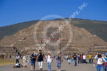 Tourists visit the Pyramid of the Moon at Teotihuacan in the State of Mexico, Mexico.