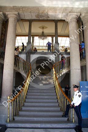 The grand staircase inside the Chapultepec Castle in Mexico City, Mexico.