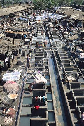 Municipal laundry or dhobi ghat in Bombay, India.