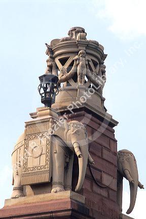 Sculptures on the Gate of President's Residence in New Delhi, India.
