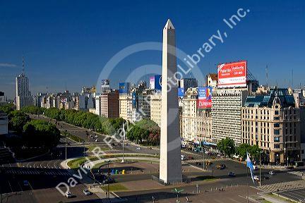 The Obelisk in the Plaza de la Republica along the Avenida 9 de Julio in Buenos Aires, Argentina.