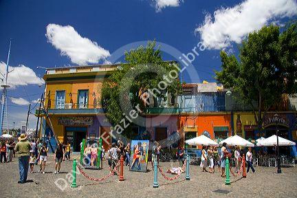 Colorful buildings on the Caminito in the La Boca barrio of Buenos Aires, Argentina.