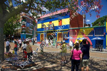 Colorful buildings on the Caminito in the La Boca barrio of Buenos Aires, Argentina.