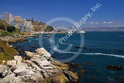 Condos on the coastline of Renaca on the Pacific Ocean in Chile.