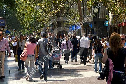 People walking on the Paseo Ahumada in Santiago, Chile.