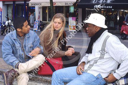 French teens hanging out in Paris, France.