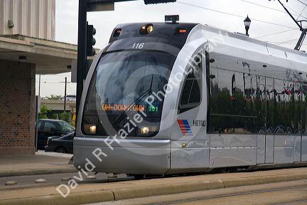 METRORail Red Line light rail in Houston, Texas.