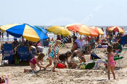 Galveston Beach on the Gulf of Mexico in Galveston, Texas.