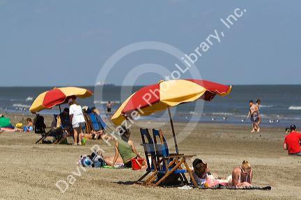 Galveston Beach on the Gulf of Mexico in Galveston, Texas.