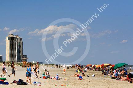 Galveston Beach on the Gulf of Mexico in Galveston, Texas.