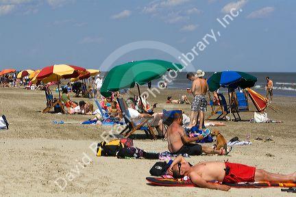 Galveston Beach on the Gulf of Mexico in Galveston, Texas.