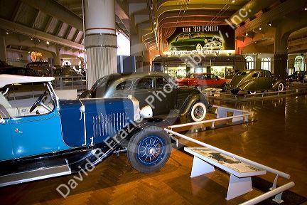 Ford automobiles on display at The Henry Ford Museum in Dearborn, Michigan.