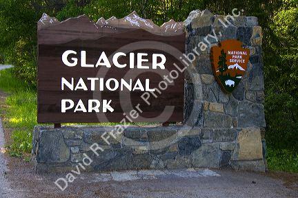 Sign at the entrance to Glacier National Park, Montana.