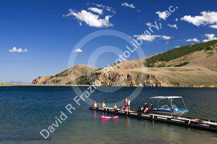 People on a boat dock at Mackay Reservoir in Custer County, Idaho.