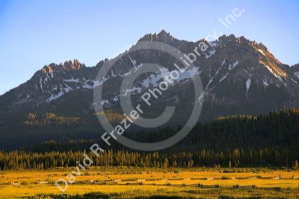 The Sawtooth Mountains at dusk in the Stanley Basin, Idaho.