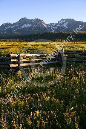 The Sawtooth Mountains at dusk in the Stanley Basin, Idaho.