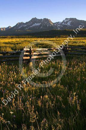 The Sawtooth Mountains at dusk in the Stanley Basin, Idaho.