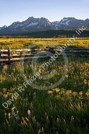 The Sawtooth Mountains at dusk in the Stanley Basin, Idaho.