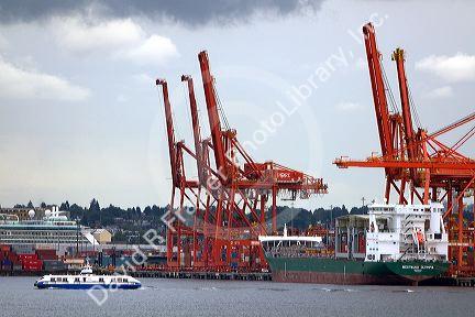 Container ship at Port Vancouver in British Columbia, Canada.