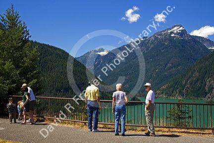 Visitors at Diablo Lake in the North Cascade Range, Washington.