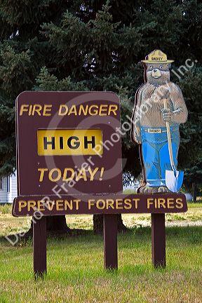 Smokey Bear Fire Danger sign reads high in Cascade, Idaho.