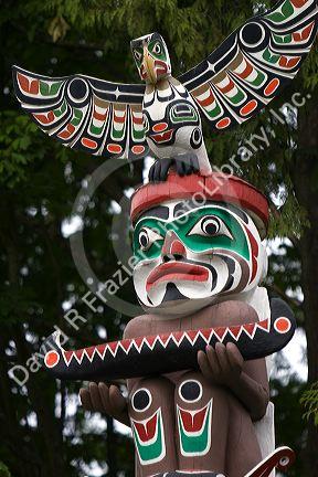 Totem pole located in Stanley Park at Vancouver, British Columbia, Canada.