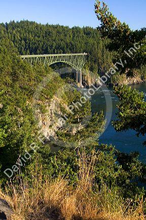 Deception Pass Bridge connecting Whidbey Island and Fidalgo Island in Island County, Washington.