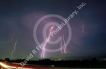 Lightning strikes during thunder storm over Boise, Idaho.