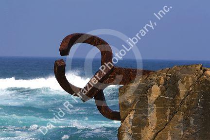 Wind Comb steel art sculpture in La Concha Bay in the city of Donostia-San Sebastian, Guipuzcoa, Basque Country, Northern Spain.