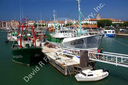 Boats in the harbor at Ciboure, Pyrenees Atlantiques, French Basque Country, Southwest France.