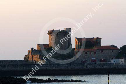 Castle at sunset in the commune of Saint-Jean-de-Luz, Pyrenees Atlantiques, French Basque Country, Southwest France.