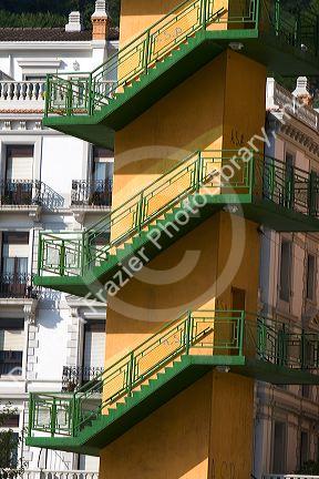 Stairs on La Salve Bridge located in the second district Uribarri of the city of Bilbao, Biscay, Basque Country, northern Spain.