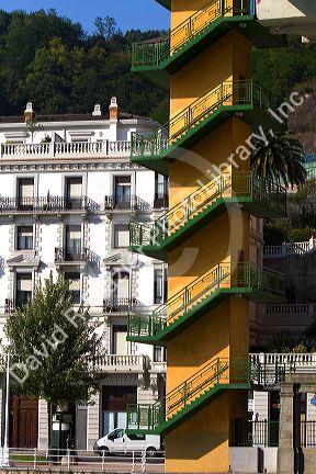 Stairs on La Salve Bridge located in the second district Uribarri in the city of Bilbao, Biscay, Basque Country, northern Spain.