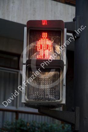 LED symbol signal for a pedestrian crosswalk in the city of Bilbao, Biscay, Basque Country, northern Spain.