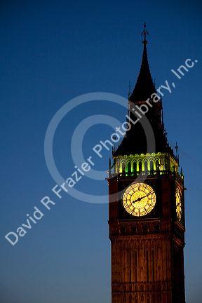 Big Ben at night in the city of London, England.