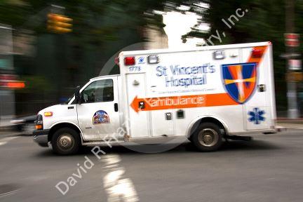 Ambulance in motion in Manhattan, New York City, New York, USA.