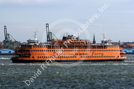 Staten Island Ferry in the harbor at New York City, New York, USA.