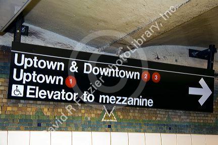 Subway direction sign at Grand Central Station in Midtown Manhattan, New York City, New York, USA.