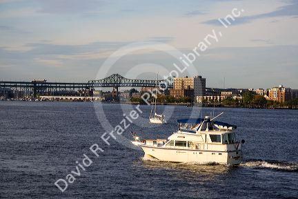 Pleasure boat in Boston Harbor, Boston, Massachusetts, USA.