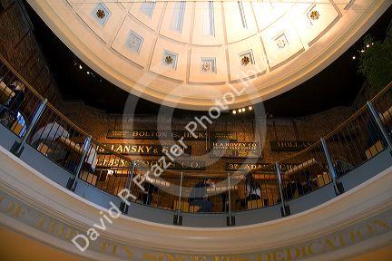 View of the dome inside Quincy Market located in Faneuil Hall Marketplace in Boston, Massachusetts, USA.
