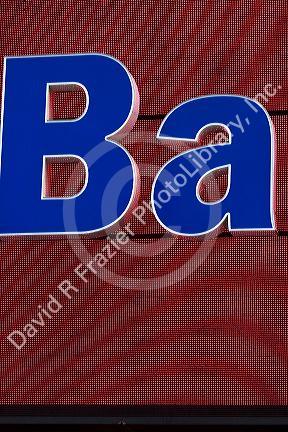 Lighted Bank of America sign located in Times Square, Manhattan, New York City, New York, USA.