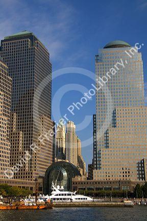 Lower Manhattan from the Hudson River, New York City, New York, USA.