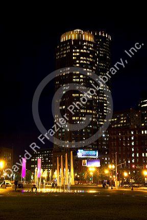 Seaport Square development at night in South Boston, Massachusetts, USA.