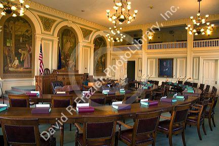 The New Hampshire Senate Chamber inside the State House at Concord, New Hampshire, USA.