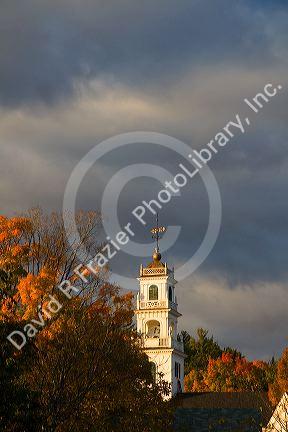 Church steeple and weathervane in the town of Wentworth, New Hampshire, USA.