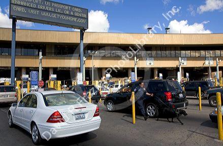 Automobiles wait to enter the United States port of entry at the Tijuana, Baja California, Mexico/San Diego, California border crossing.