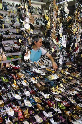 Shoes being sold at a market in the Cholon district of Ho Chi Minh City, Vietnam.